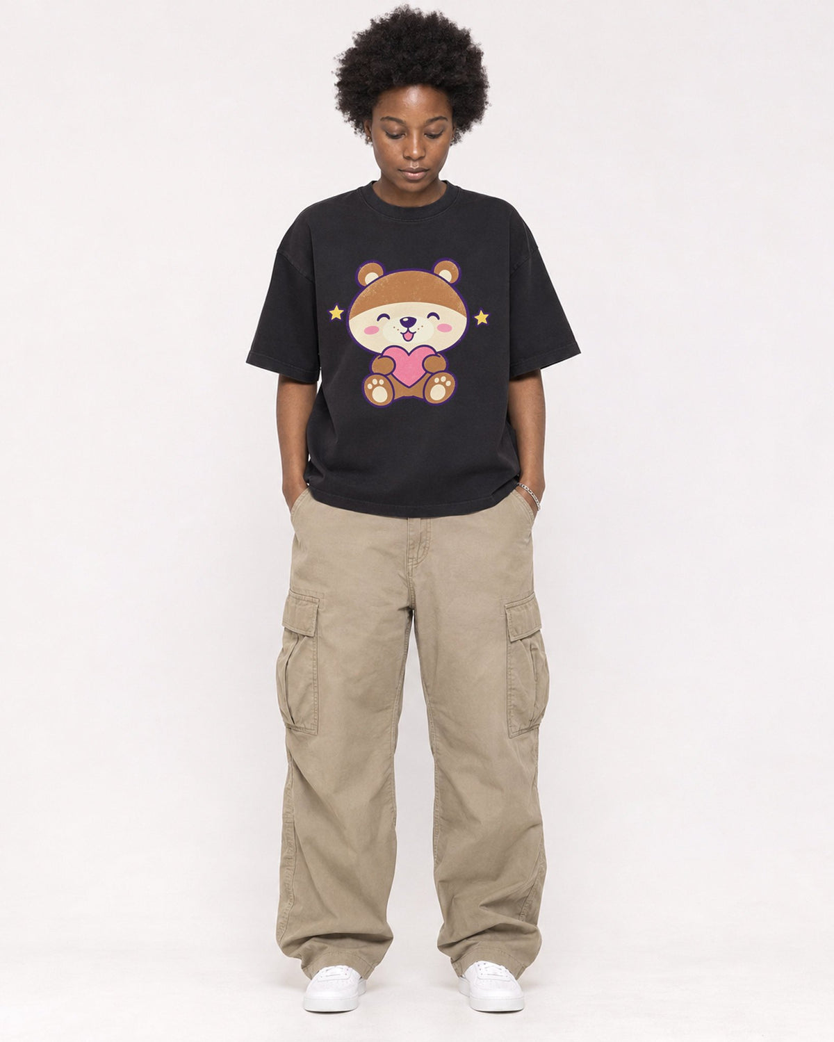 Mockup Boxy Heavyweight Tee Black female full-body 14