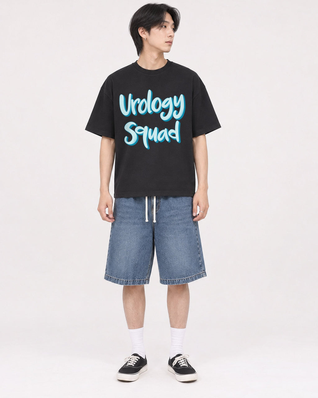 Mockup Boxy Heavyweight Tee Black male full-body 11