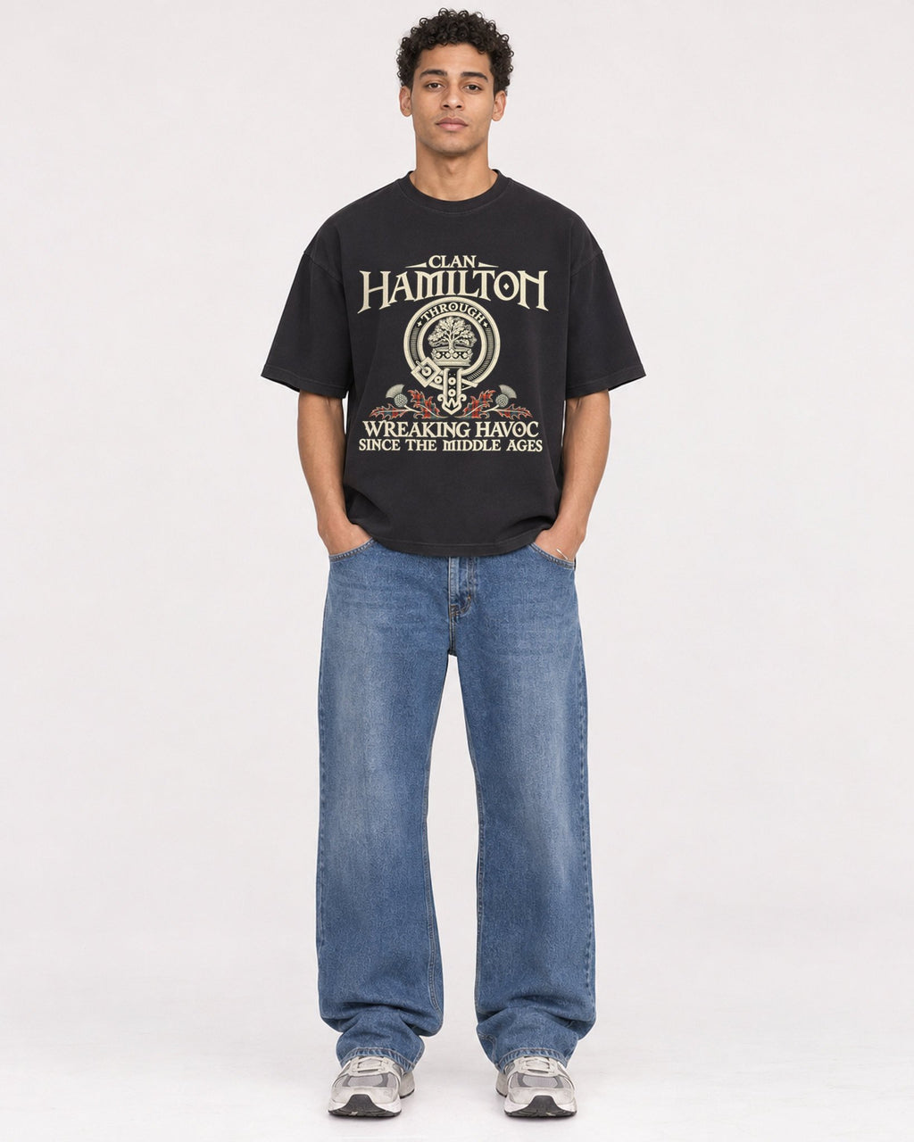 Mockup Boxy Heavyweight Tee Black male full-body 10