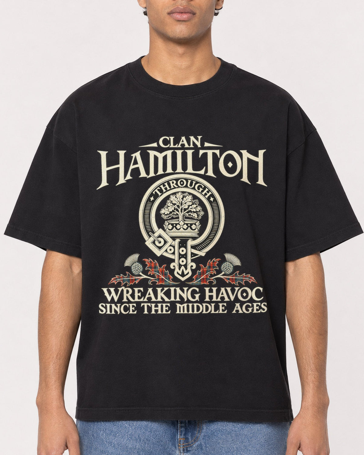 Mockup Boxy Heavyweight Tee Black male close-up 10