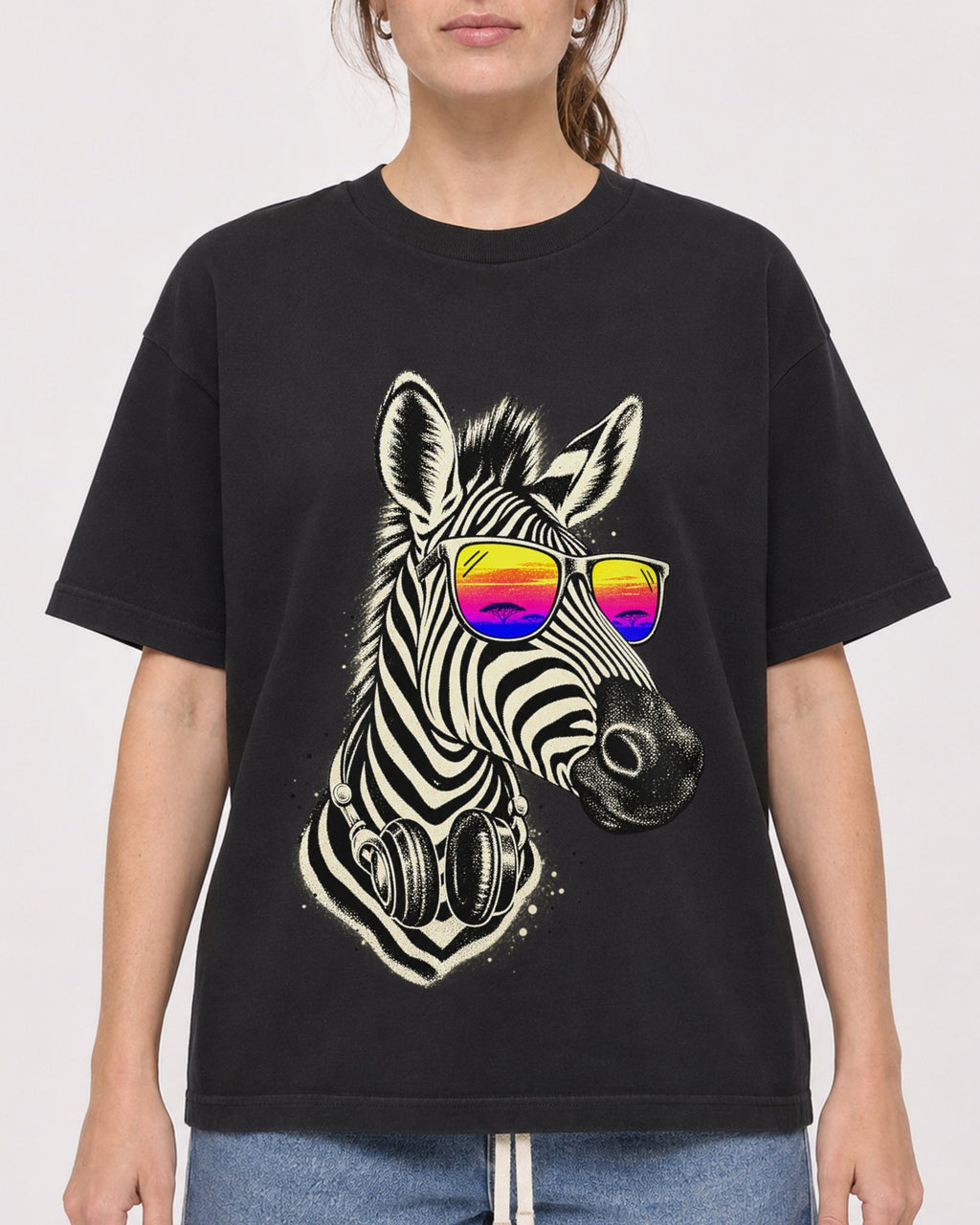 Mockup Boxy Heavyweight Tee Black female close-up 29