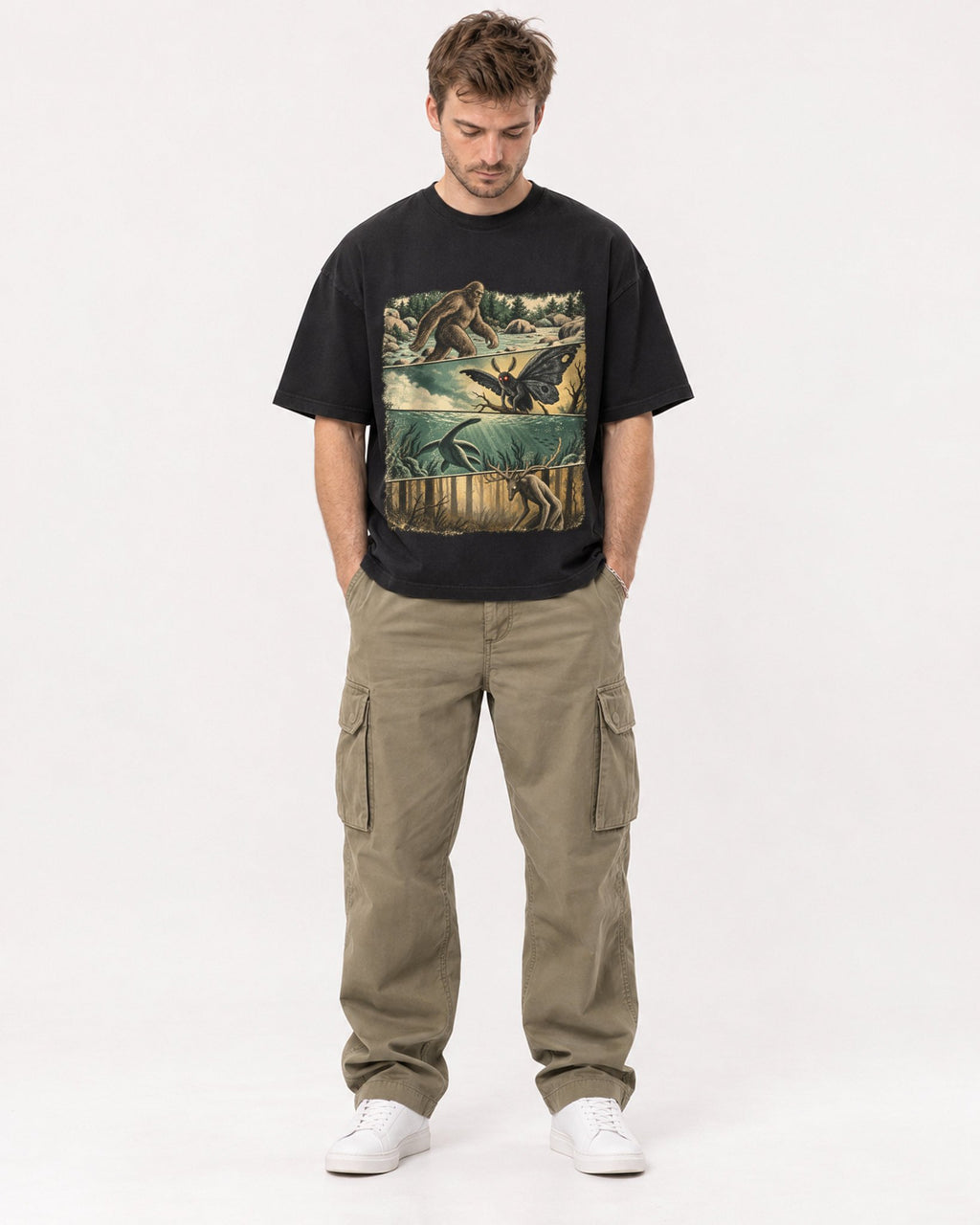Mockup Boxy Heavyweight Tee Black male full-body 08