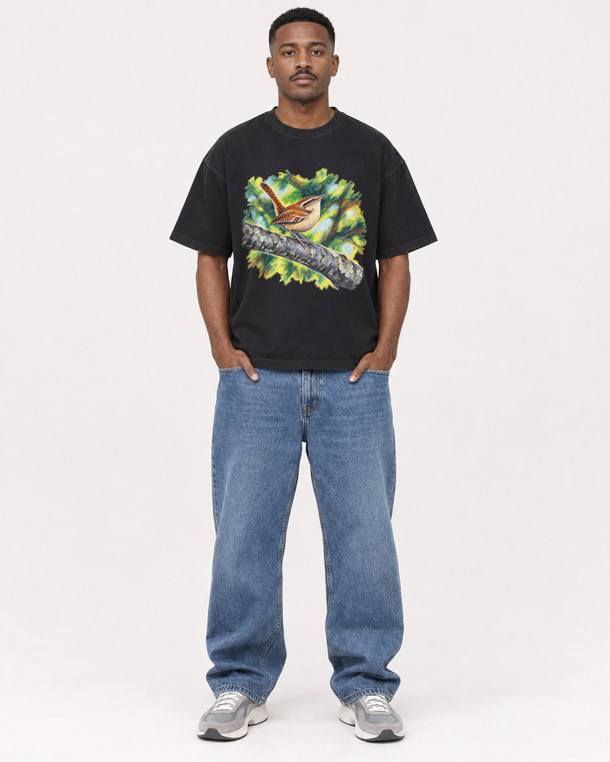 Mockup Boxy Heavyweight Tee Black male full-body 14