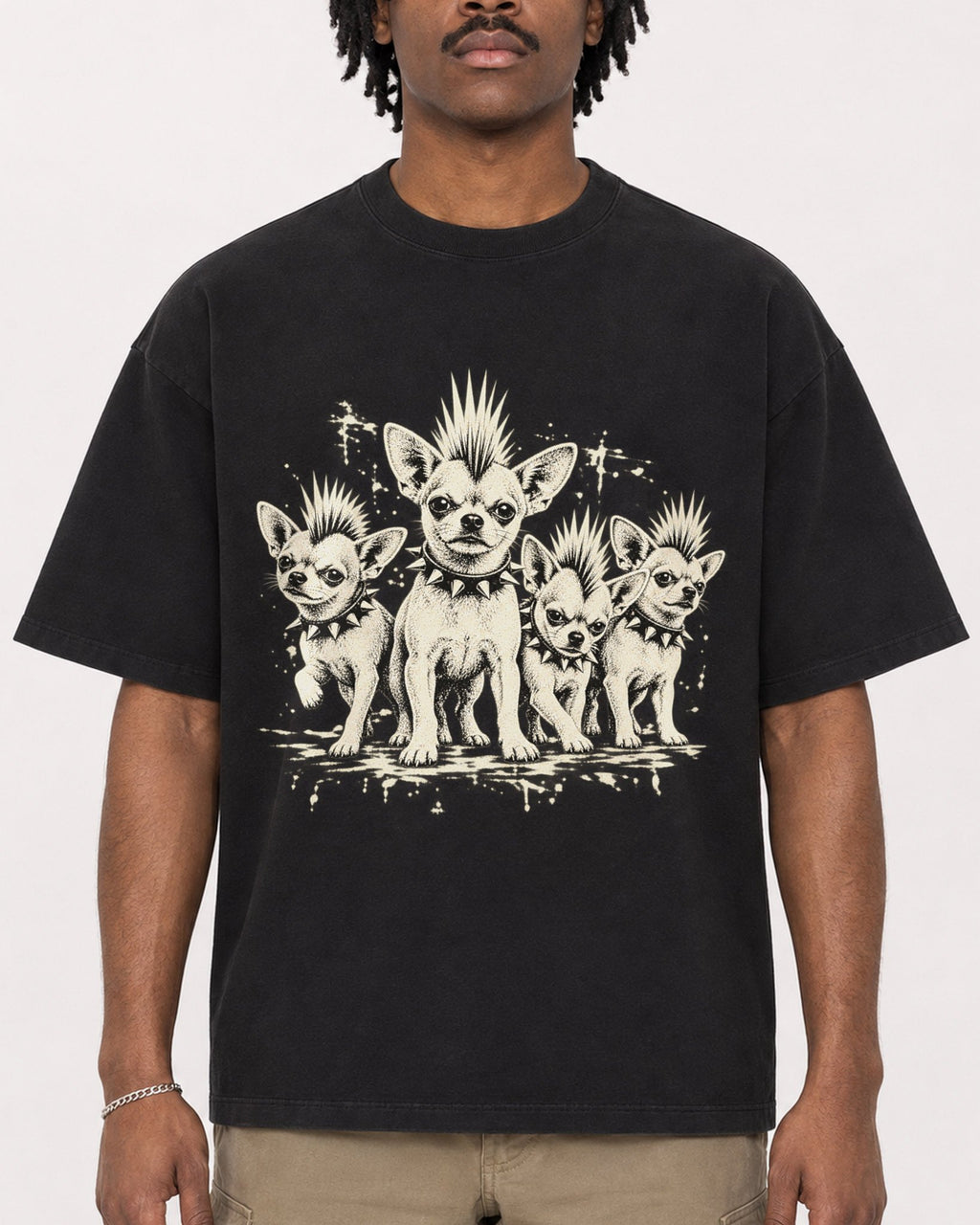 Mockup Boxy Heavyweight Tee Black male close-up 04