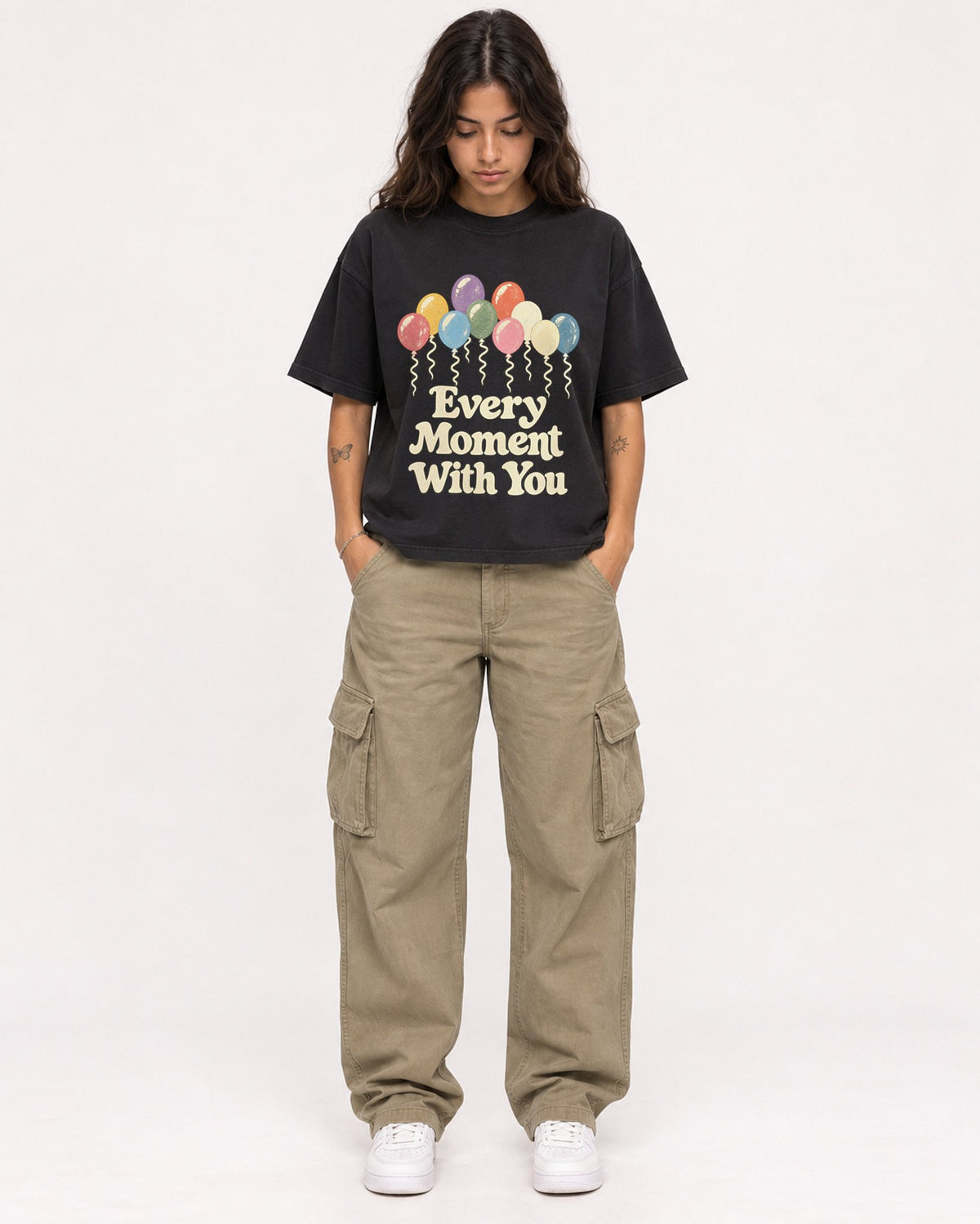 Mockup Boxy Heavyweight Tee Black female full-body 06