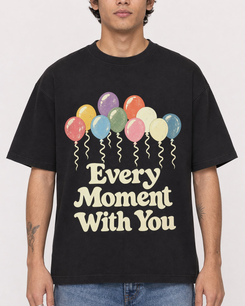 Mockup Boxy Heavyweight Tee Black male close-up 06