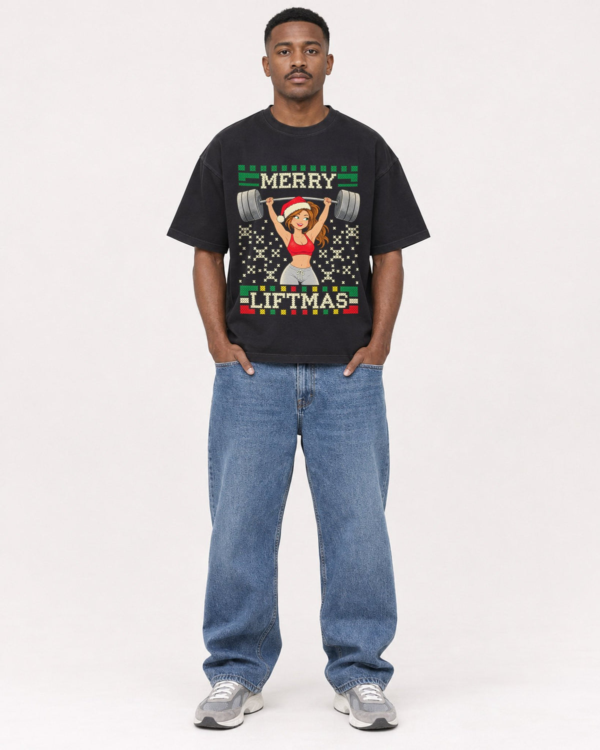 Mockup Boxy Heavyweight Tee Black male full-body 14