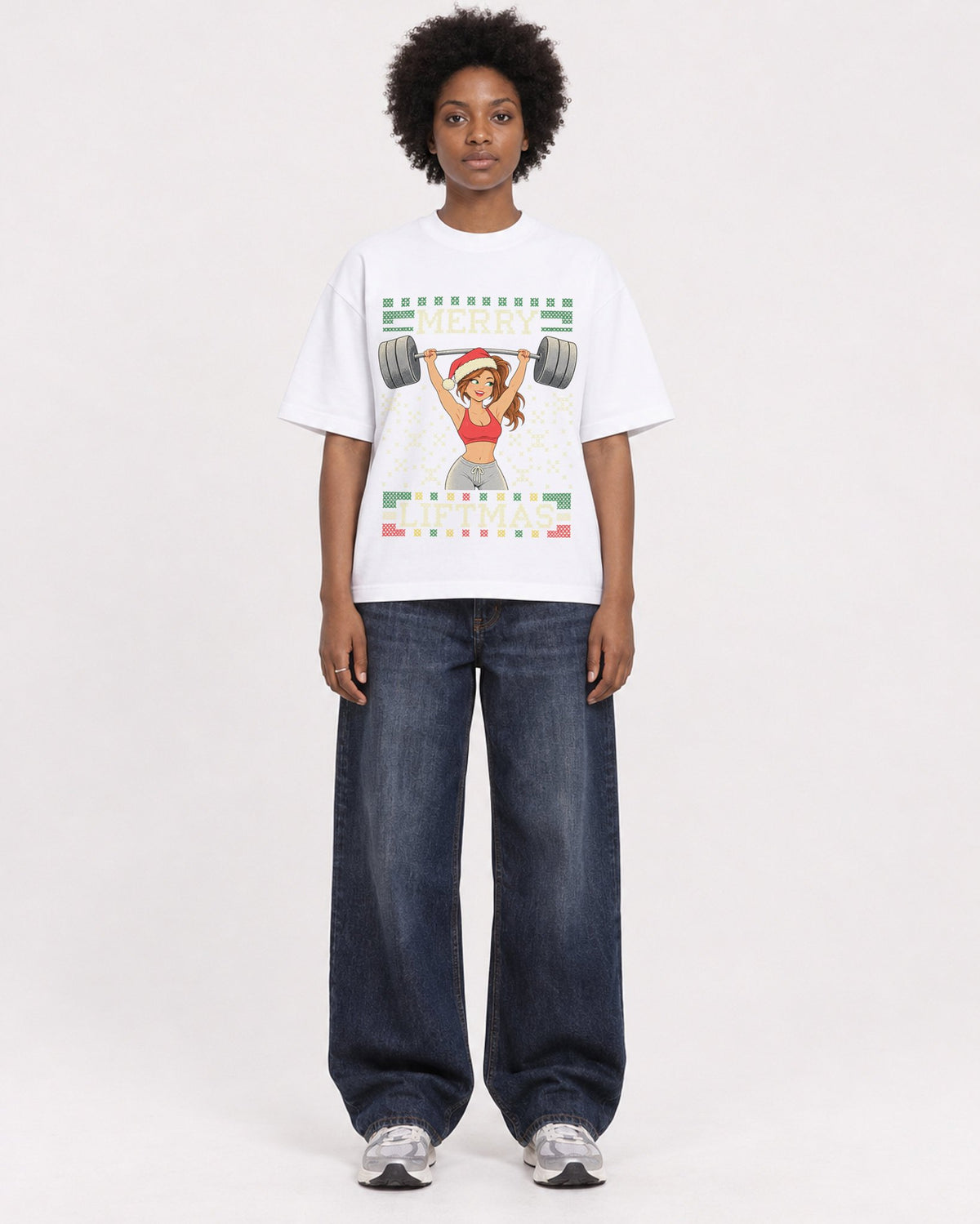 Mockup Boxy Heavyweight Tee White female full-body 14