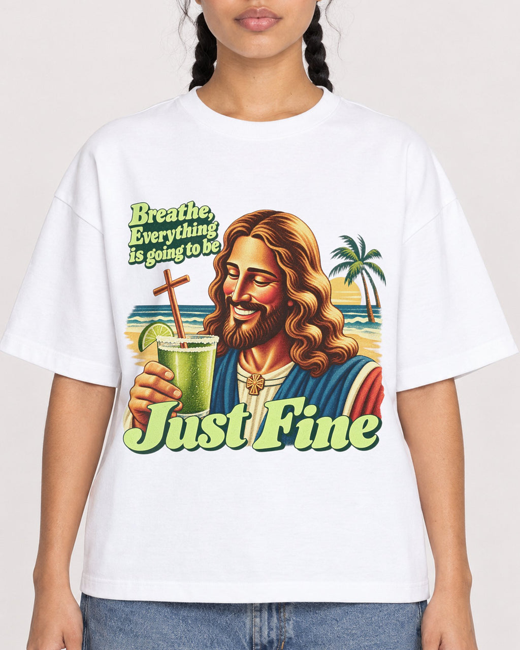 Mockup Boxy Heavyweight Tee White female close-up 50