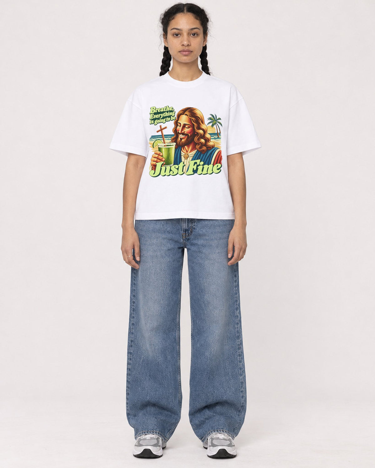 Mockup Boxy Heavyweight Tee White female full-body 50