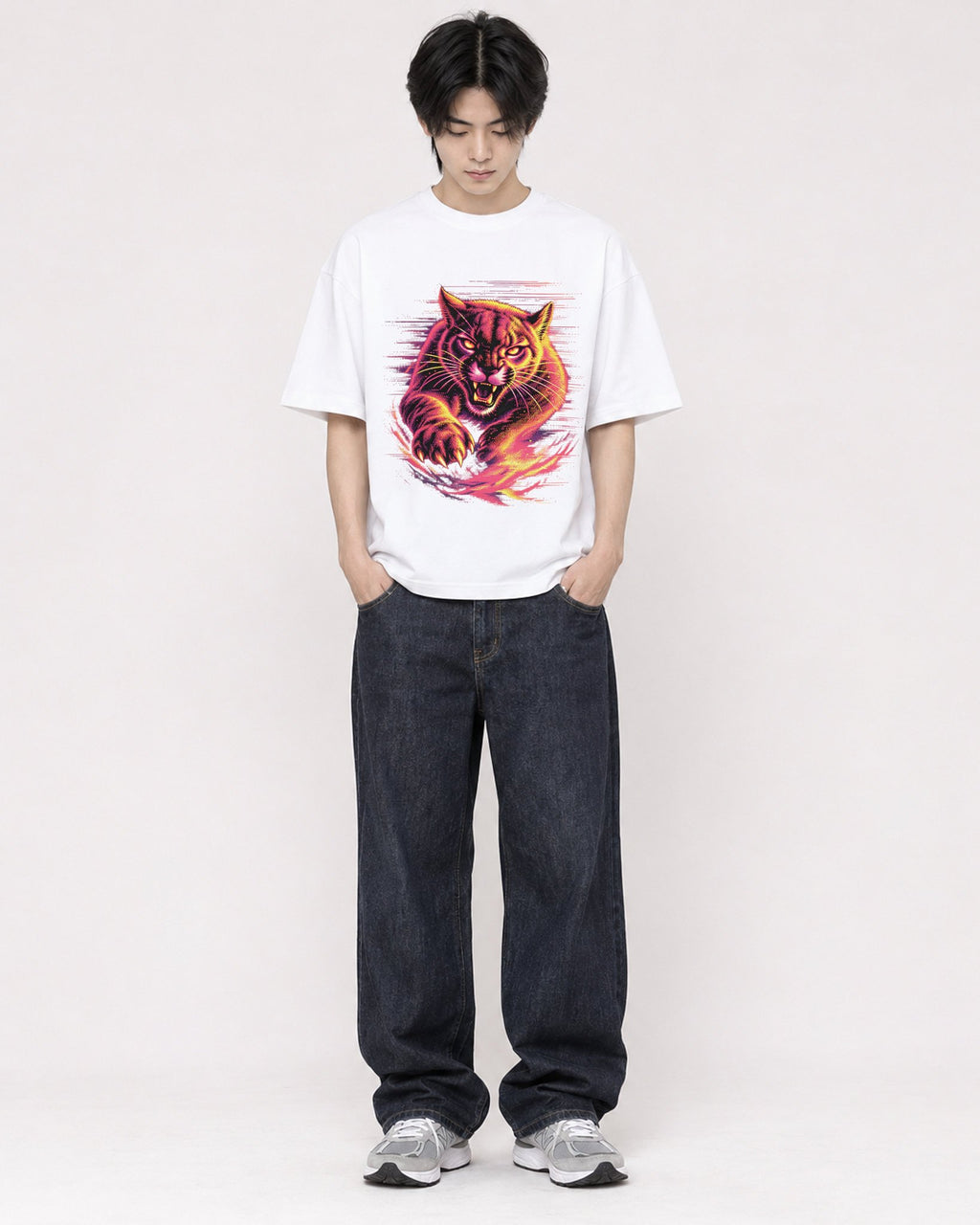 Mockup Boxy Heavyweight Tee White male full-body 11