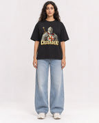 Mockup Boxy Heavyweight Tee Black female full-body 07