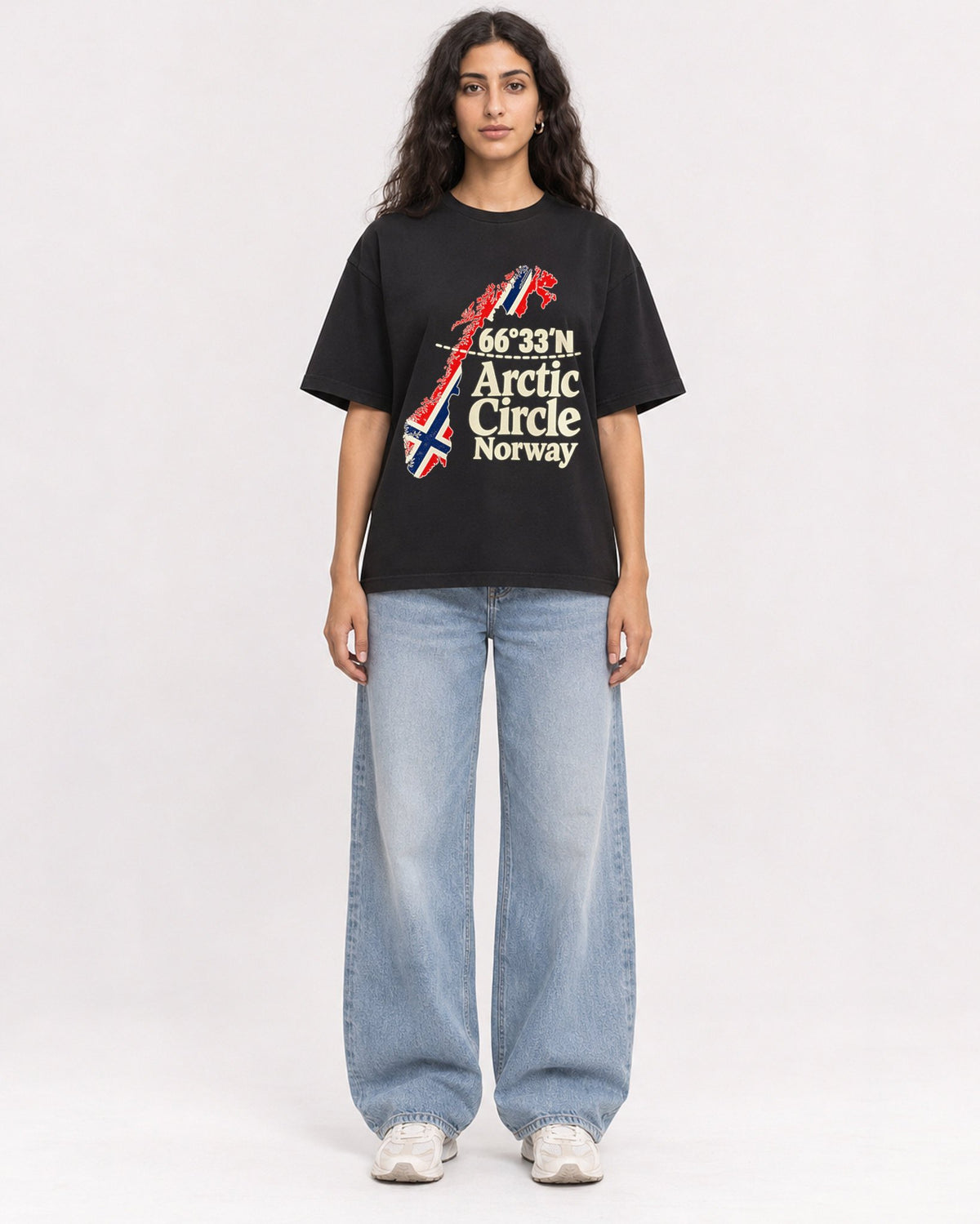 Mockup Boxy Heavyweight Tee Black female full-body 07