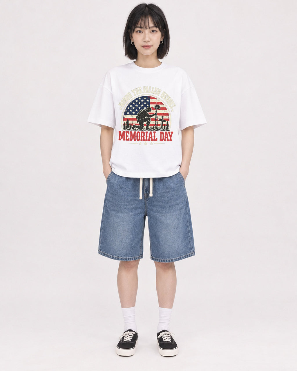 Mockup Boxy Heavyweight Tee White female full-body 11