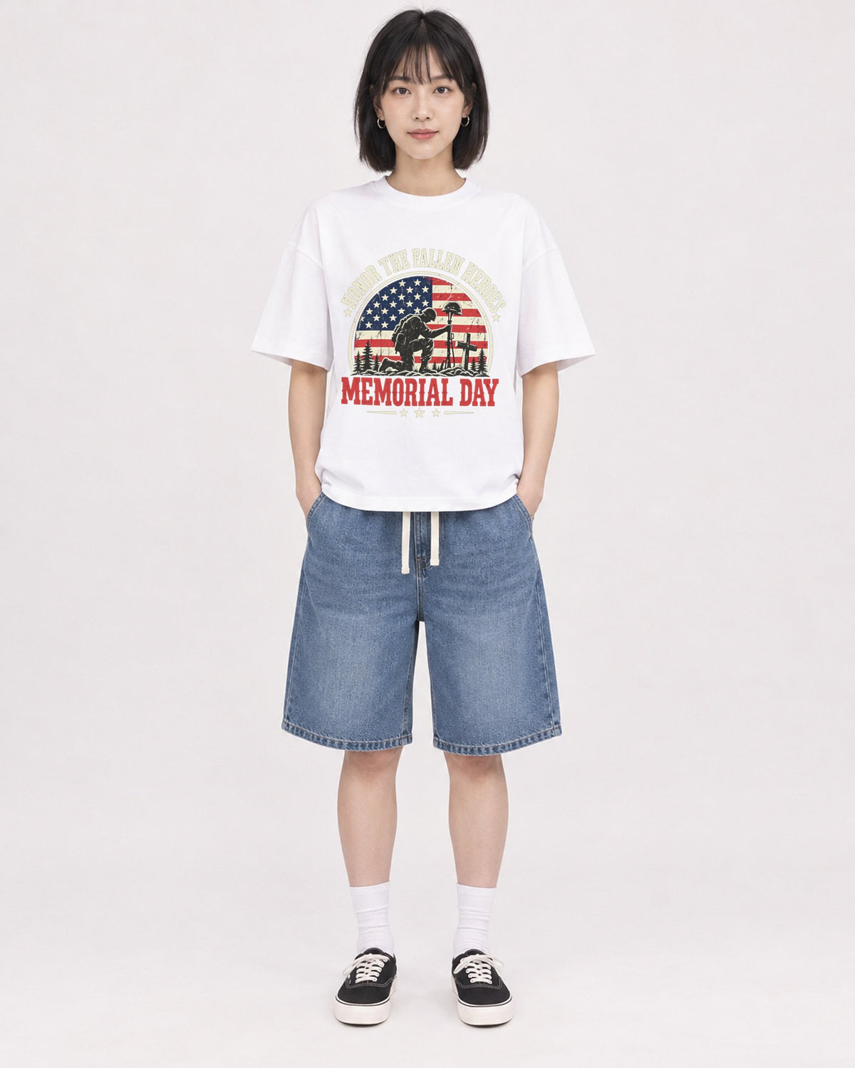 Mockup Boxy Heavyweight Tee White female full-body 11