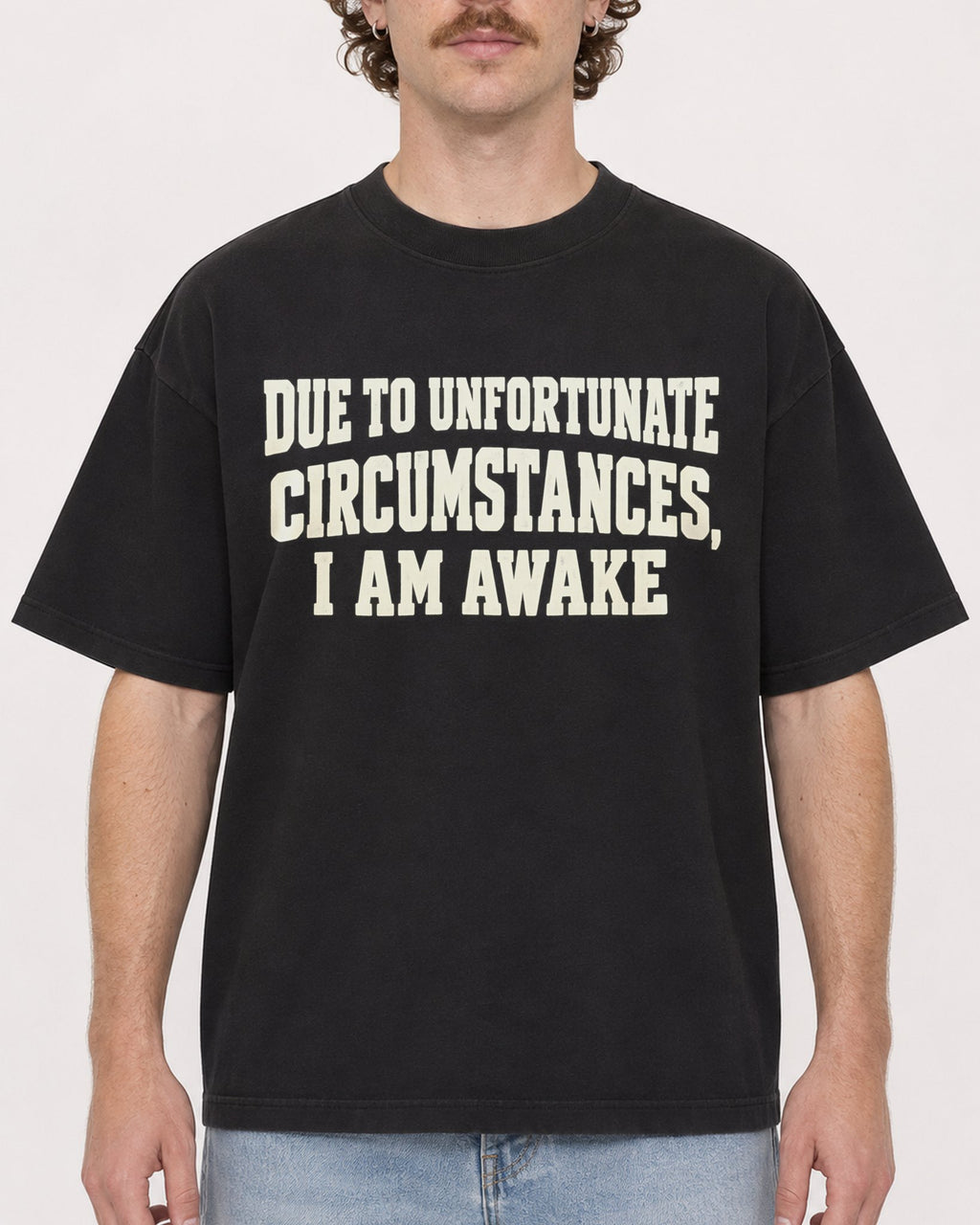 Mockup Boxy Heavyweight Tee Black male close-up 09