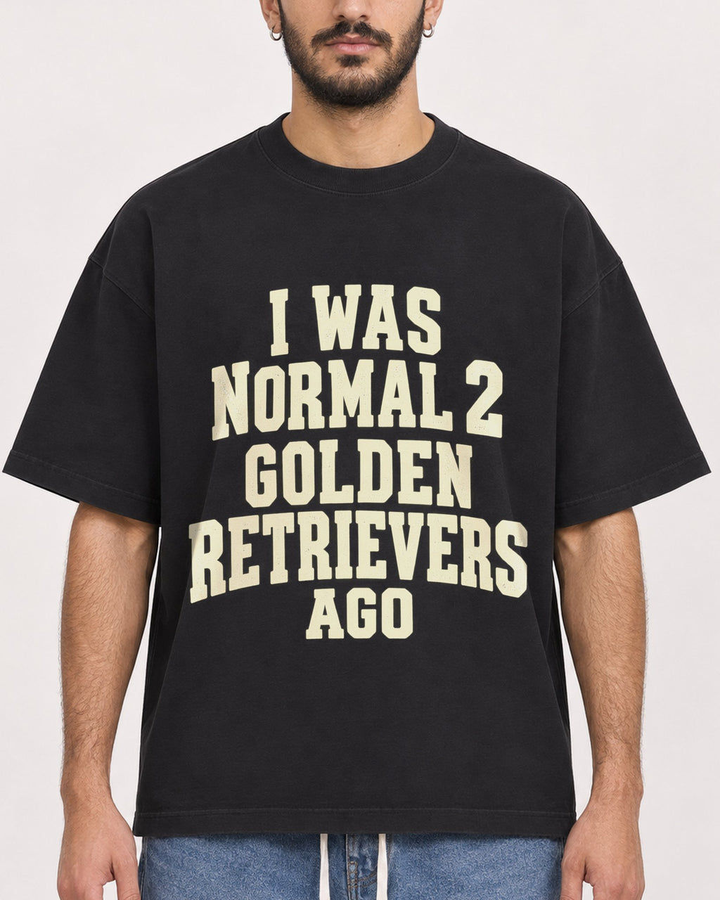 Mockup Boxy Heavyweight Tee Black male close-up 07