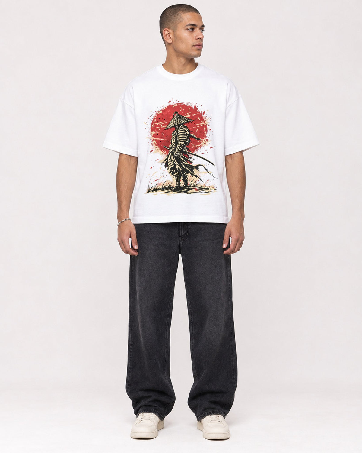 Mockup Boxy Heavyweight Tee White male full-body 50