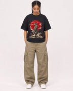 Mockup Boxy Heavyweight Tee Black female full-body 50