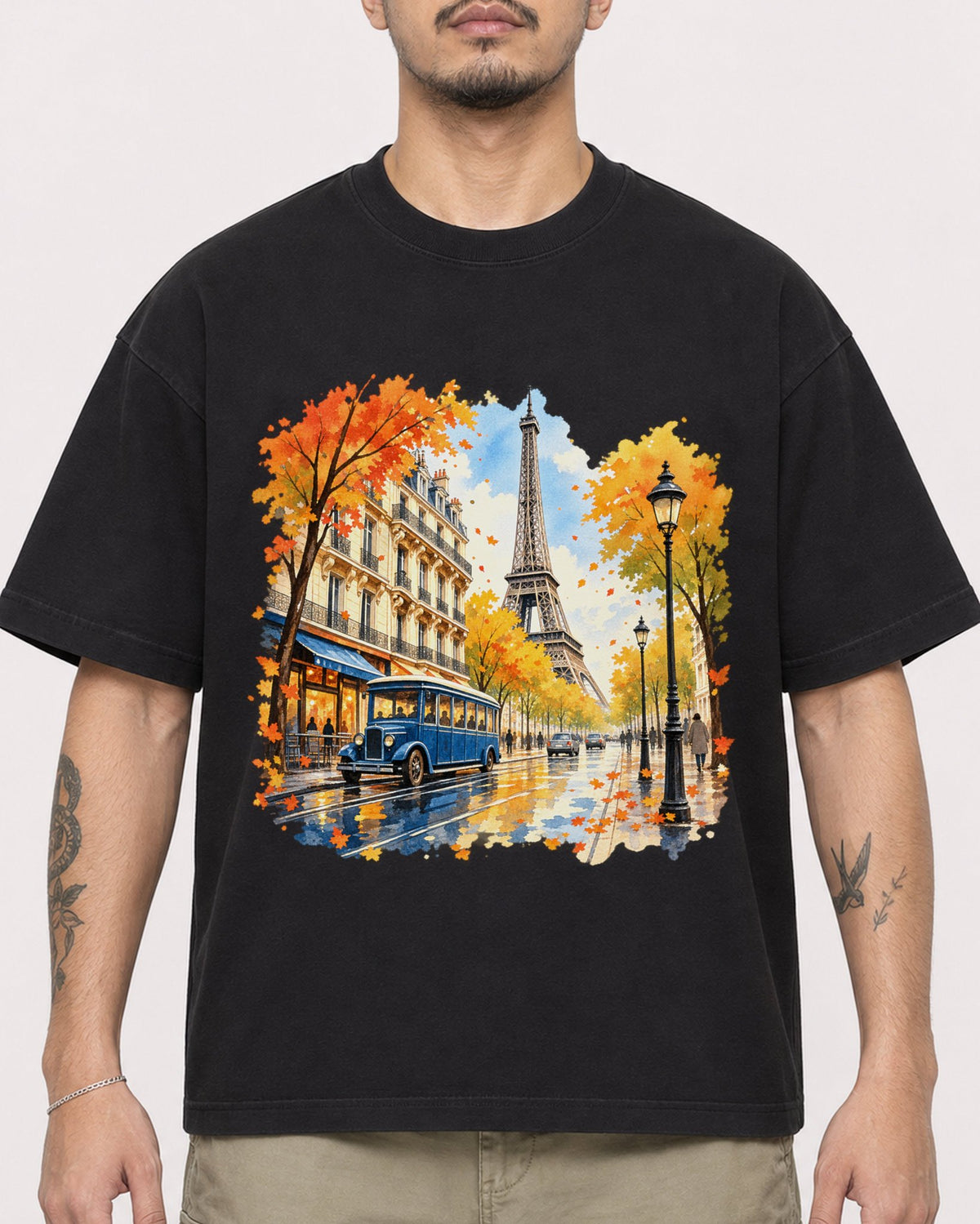 Mockup Boxy Heavyweight Tee Black male close-up 12