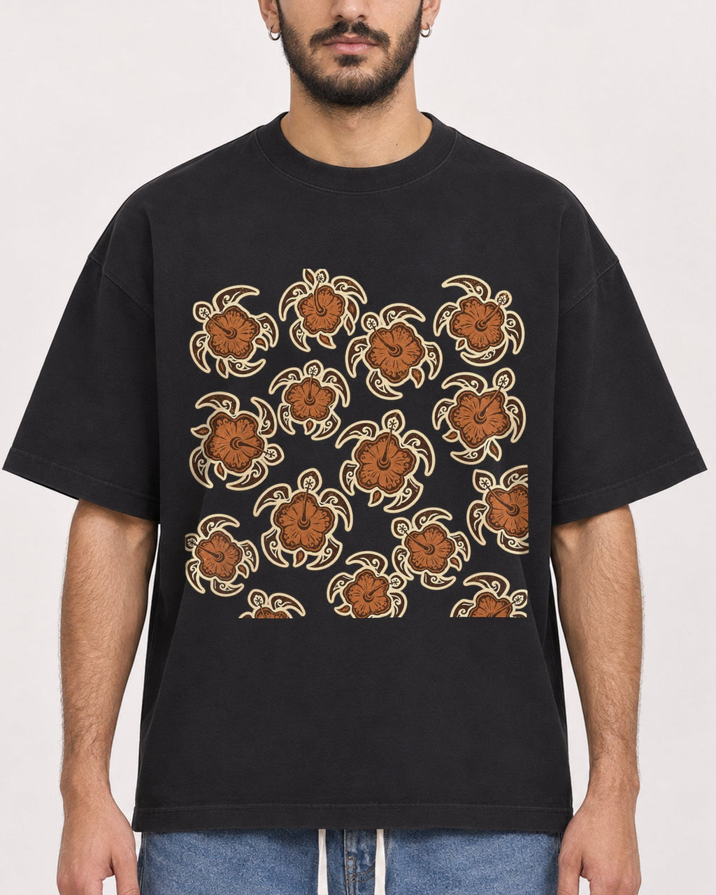 Mockup Boxy Heavyweight Tee Black male close-up 07