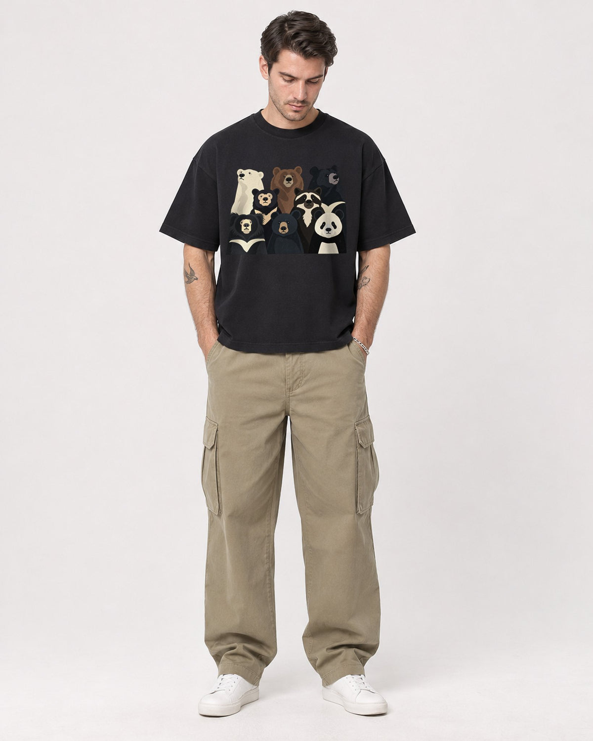 Mockup Boxy Heavyweight Tee Black male full-body 48