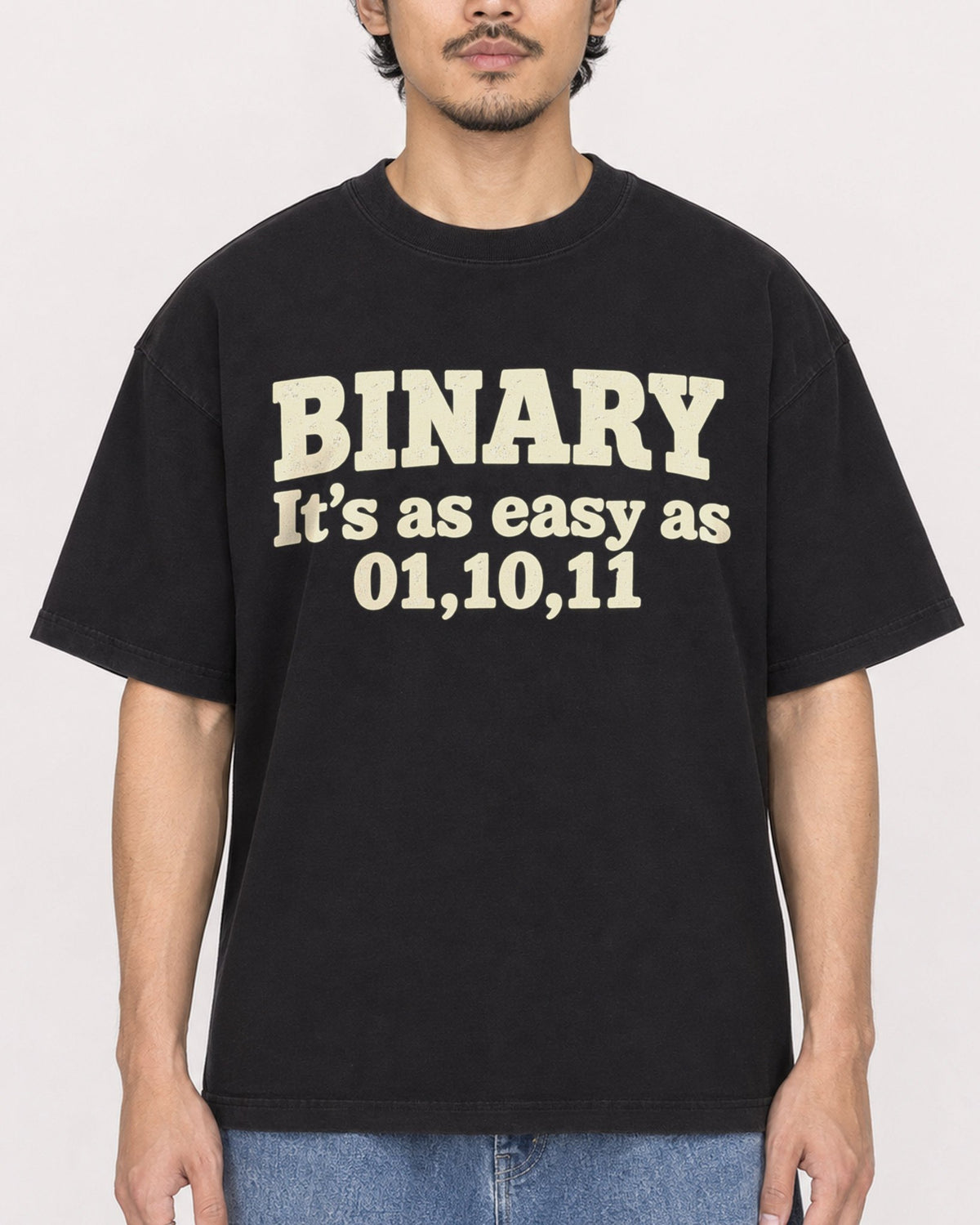 Mockup Boxy Heavyweight Tee Black male close-up 02