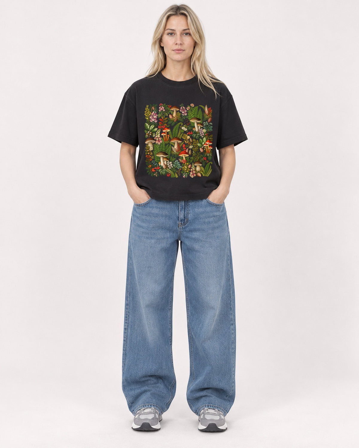 Mockup Boxy Heavyweight Tee Black female full-body 08