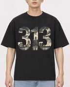 Mockup Boxy Heavyweight Tee Black male close-up 01