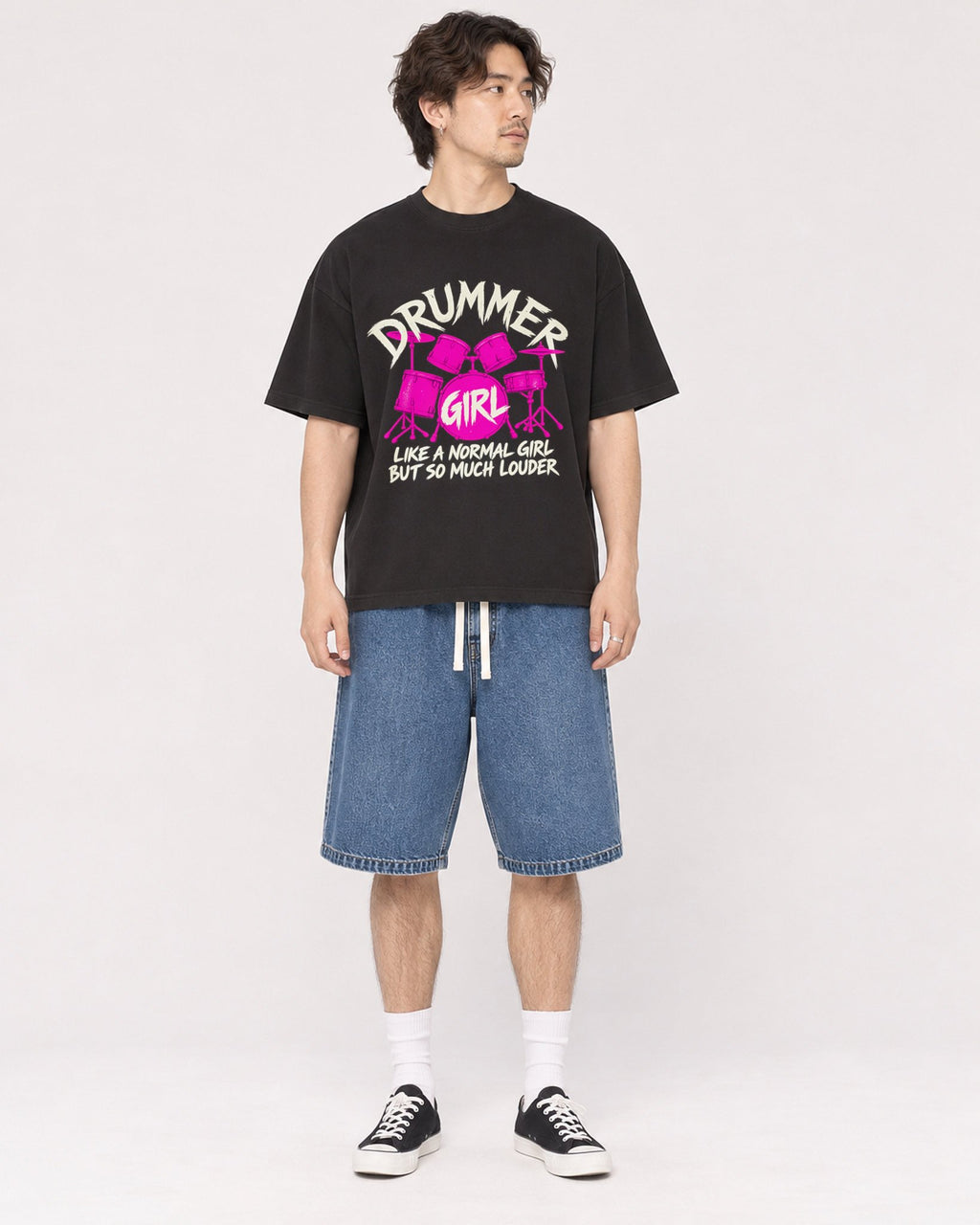 Mockup Boxy Heavyweight Tee Black male full-body 03