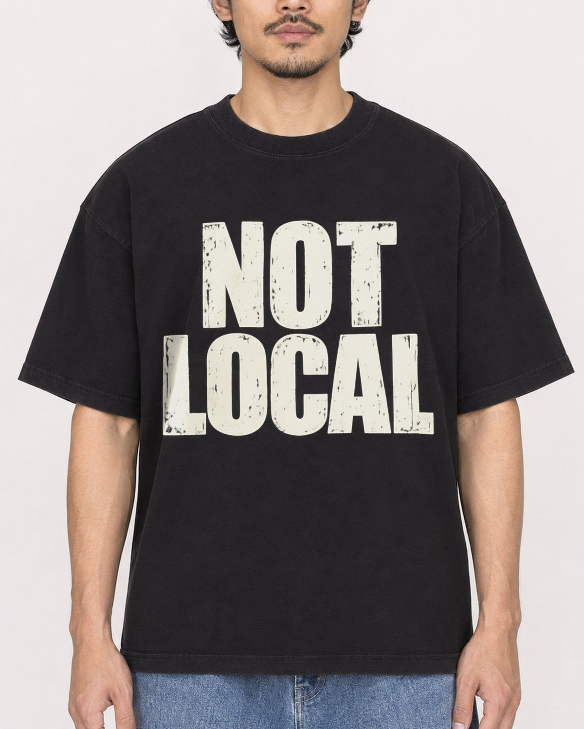 Mockup Boxy Heavyweight Tee Black male close-up 02