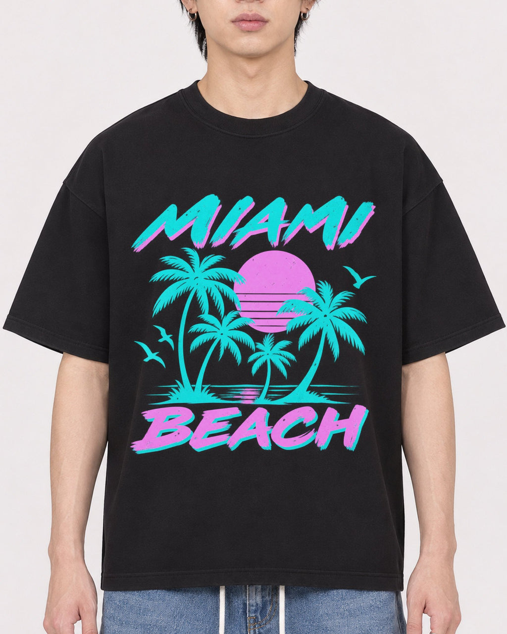 Mockup Boxy Heavyweight Tee Black male close-up 11