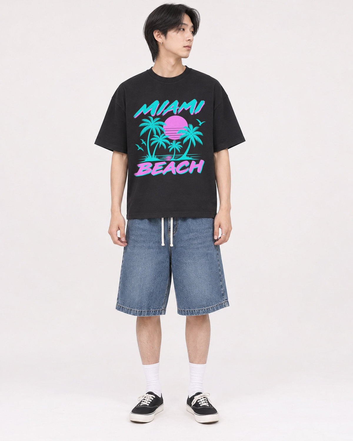 Mockup Boxy Heavyweight Tee Black male full-body 11