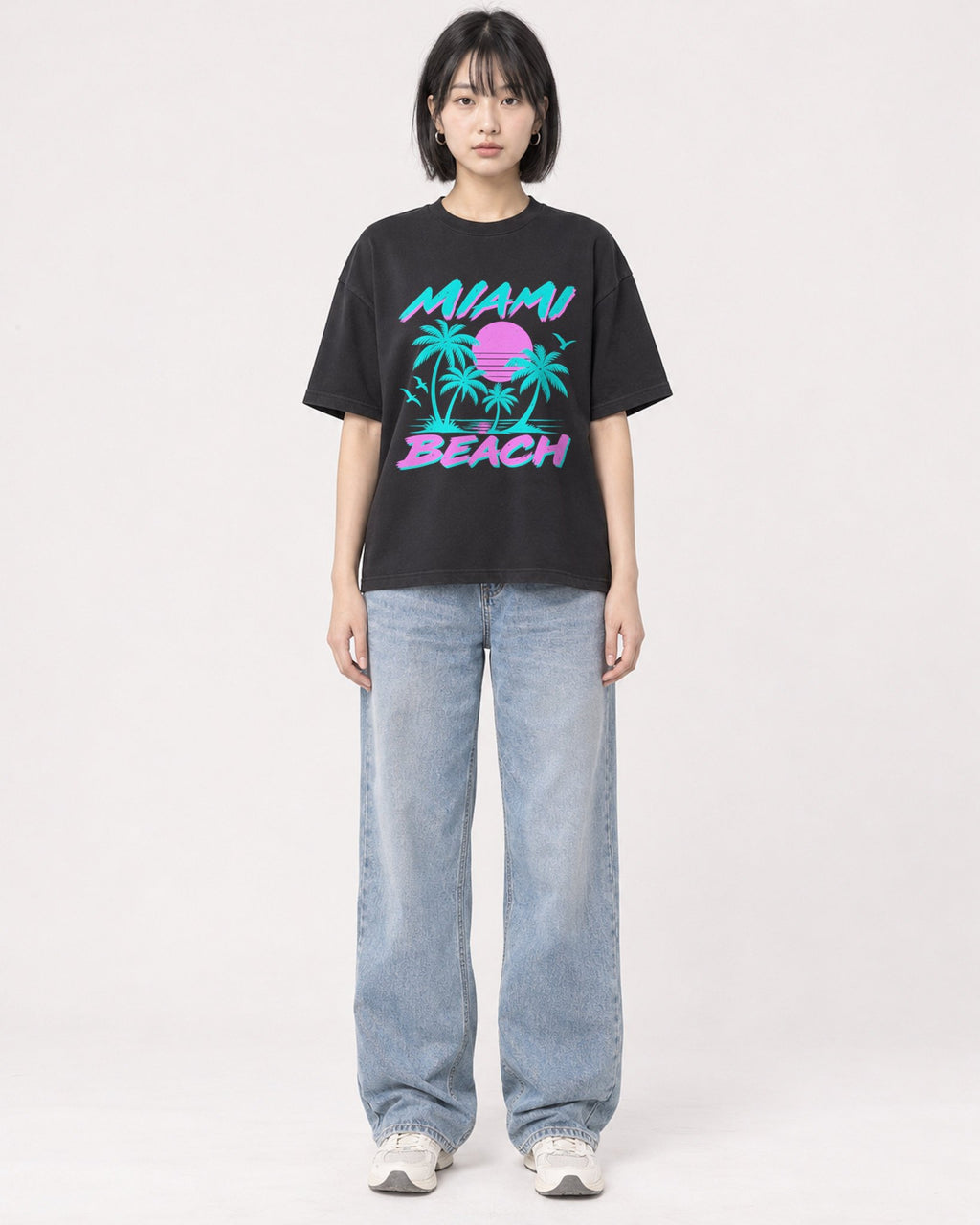 Mockup Boxy Heavyweight Tee Black female full-body 11