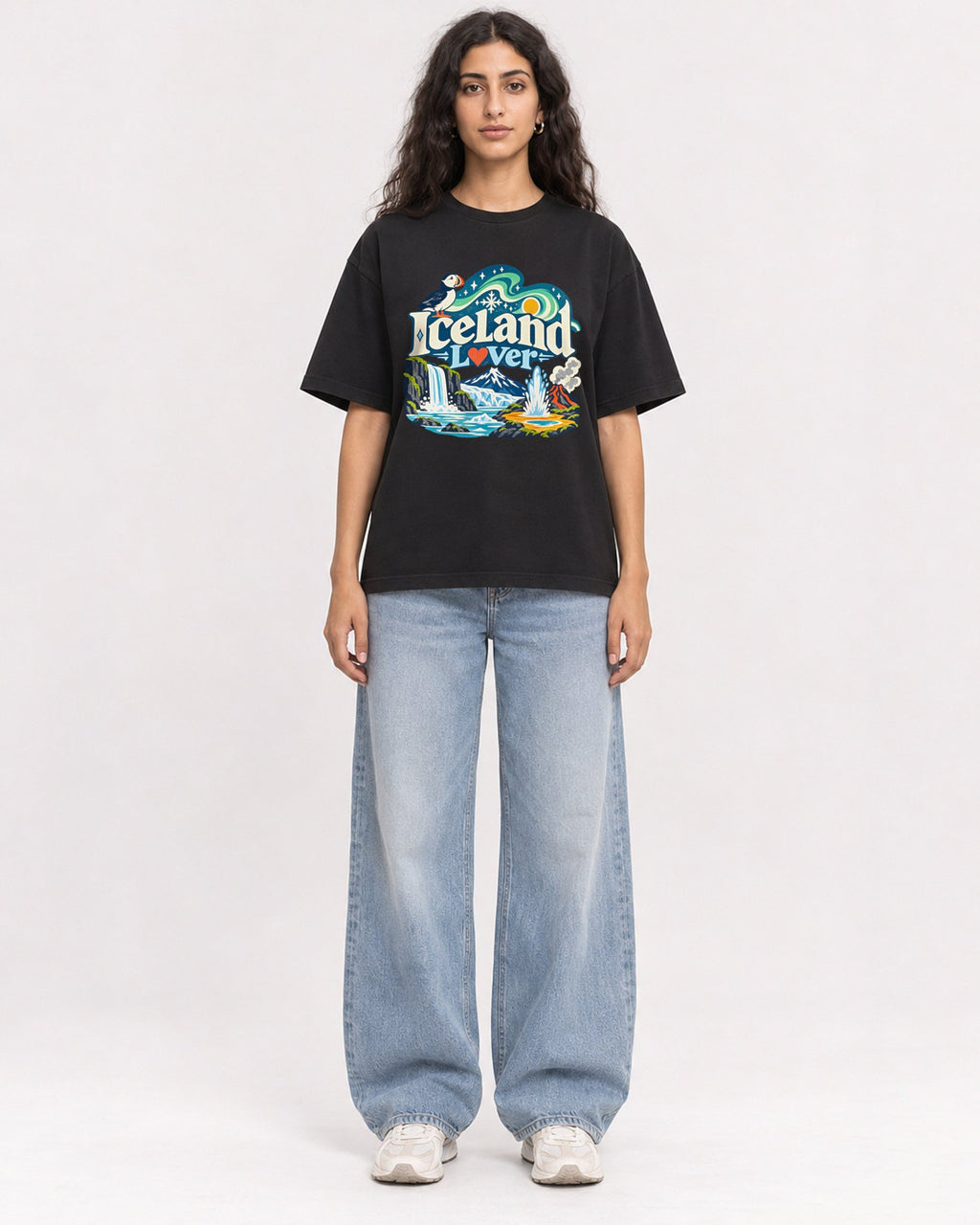 Mockup Boxy Heavyweight Tee Black female full-body 07