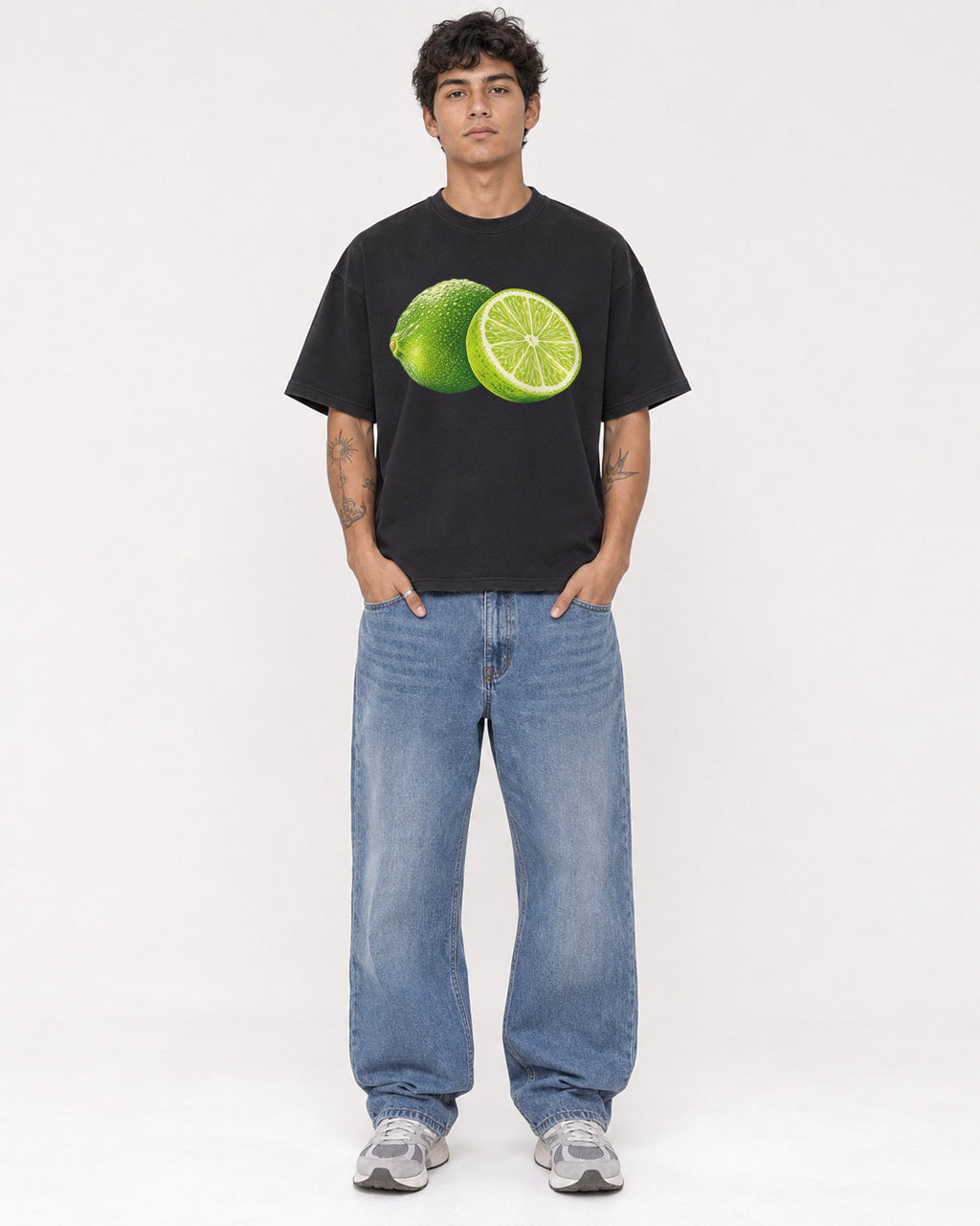 Mockup Boxy Heavyweight Tee Black male full-body 06