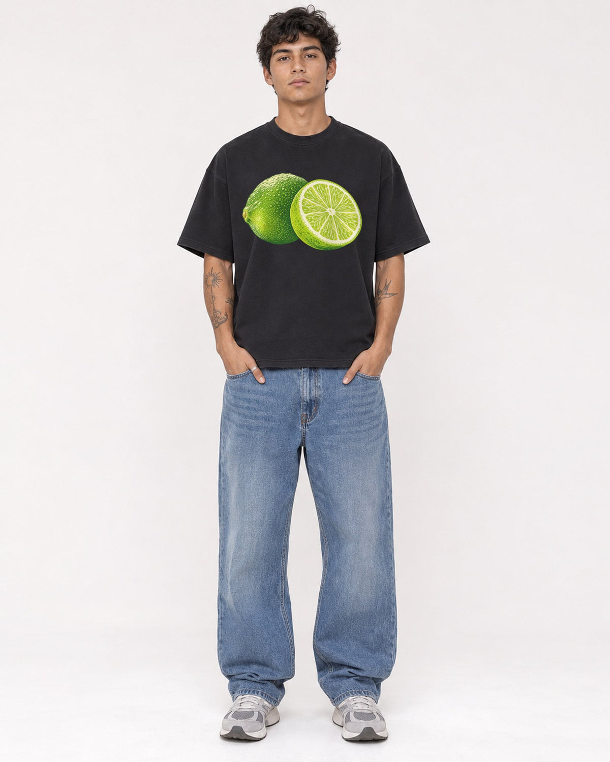Mockup Boxy Heavyweight Tee Black male full-body 06