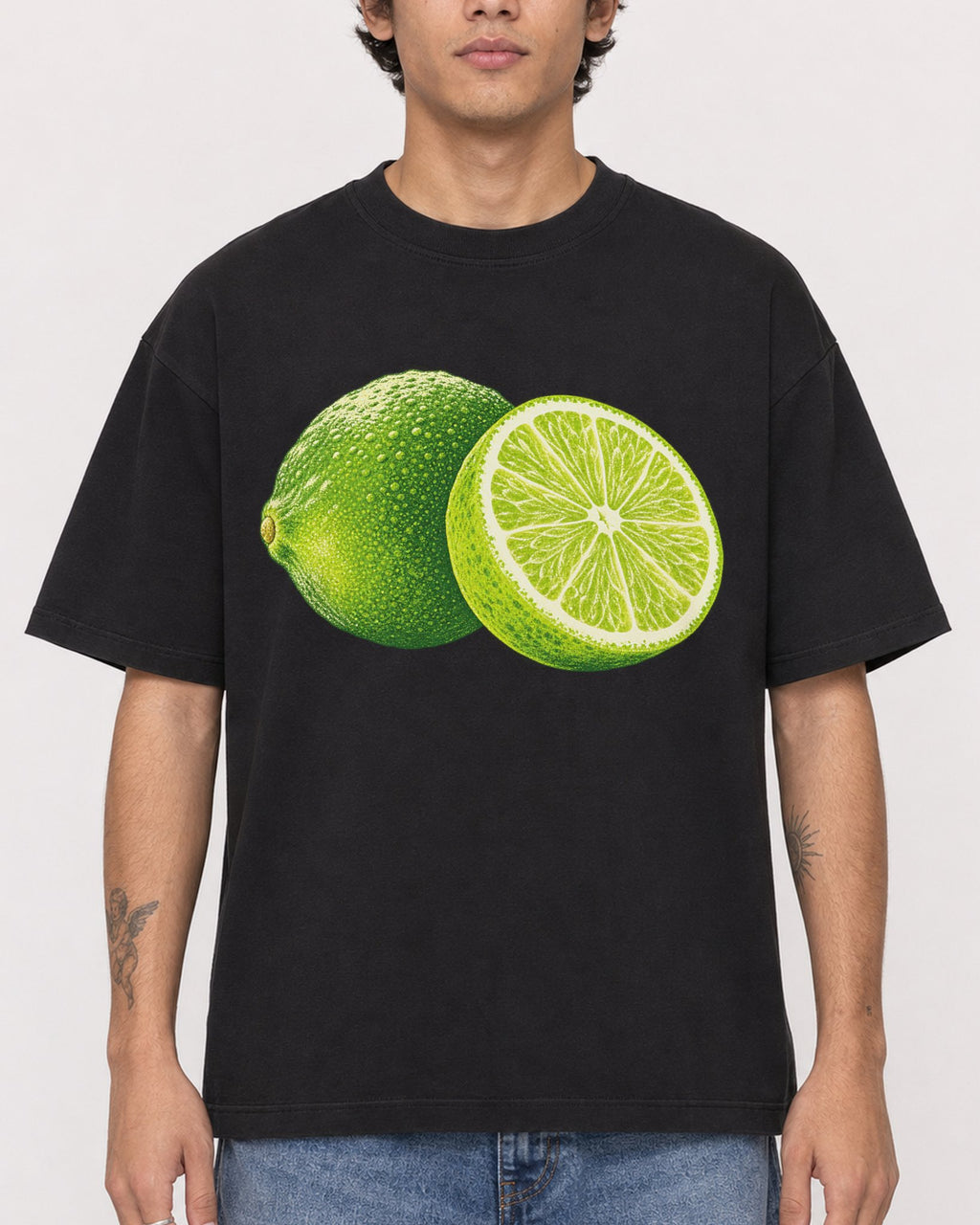 Mockup Boxy Heavyweight Tee Black male close-up 06