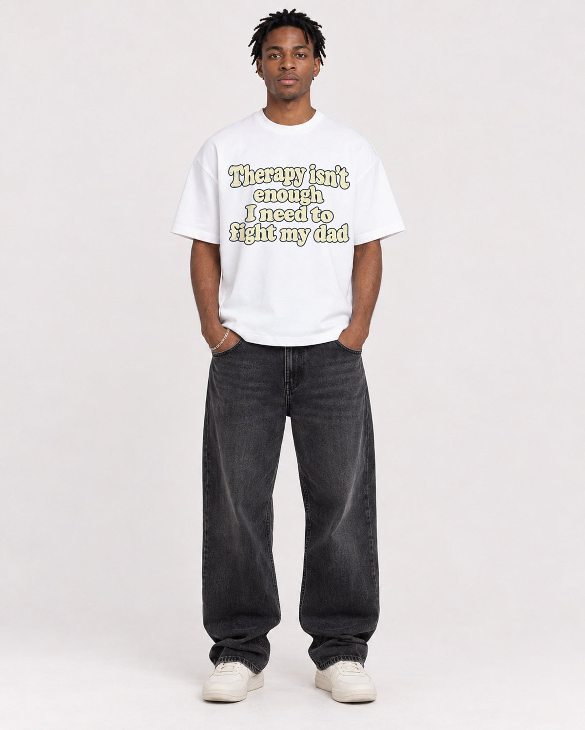 Mockup Boxy Heavyweight Tee White male full-body 05
