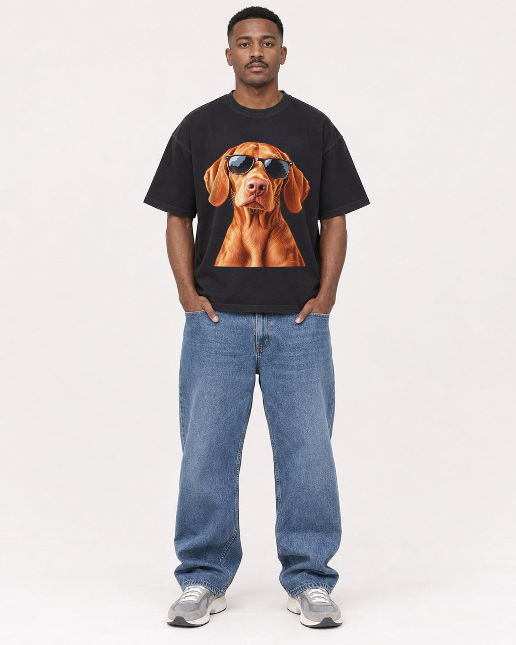 Mockup Boxy Heavyweight Tee Black male full-body 14