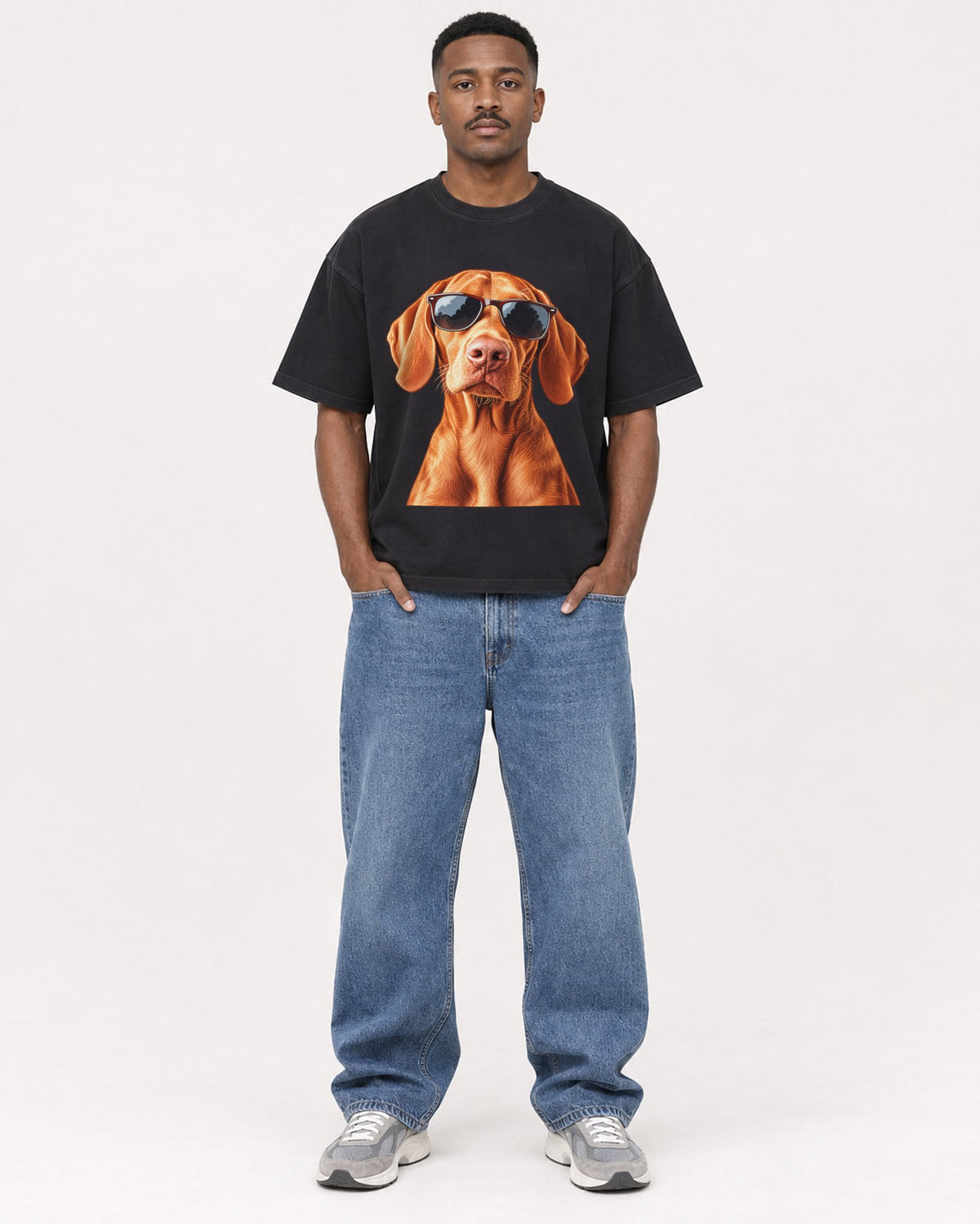 Mockup Boxy Heavyweight Tee Black male full-body 14