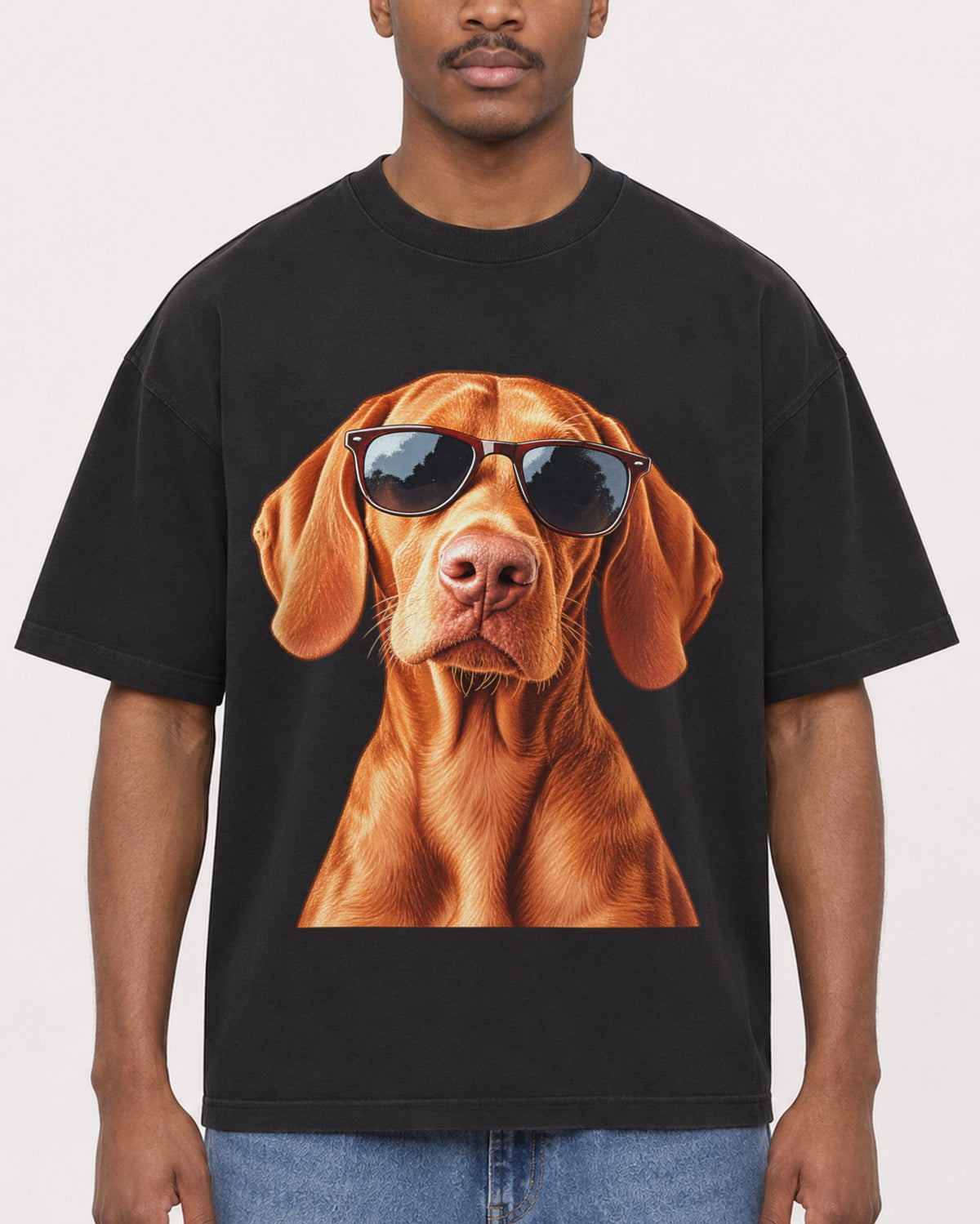 Mockup Boxy Heavyweight Tee Black male close-up 14