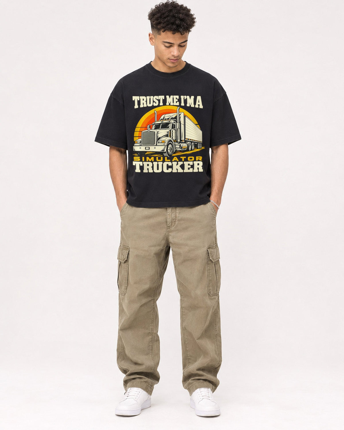 Mockup Boxy Heavyweight Tee Black male full-body 20