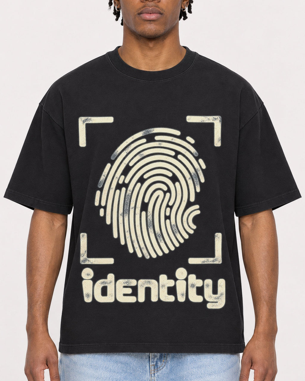 Mockup Boxy Heavyweight Tee Black male close-up 05