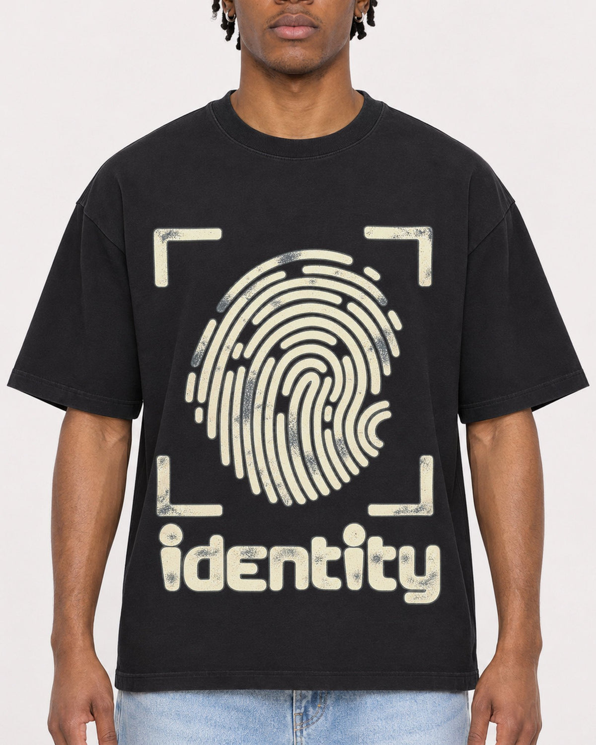 Mockup Boxy Heavyweight Tee Black male close-up 05