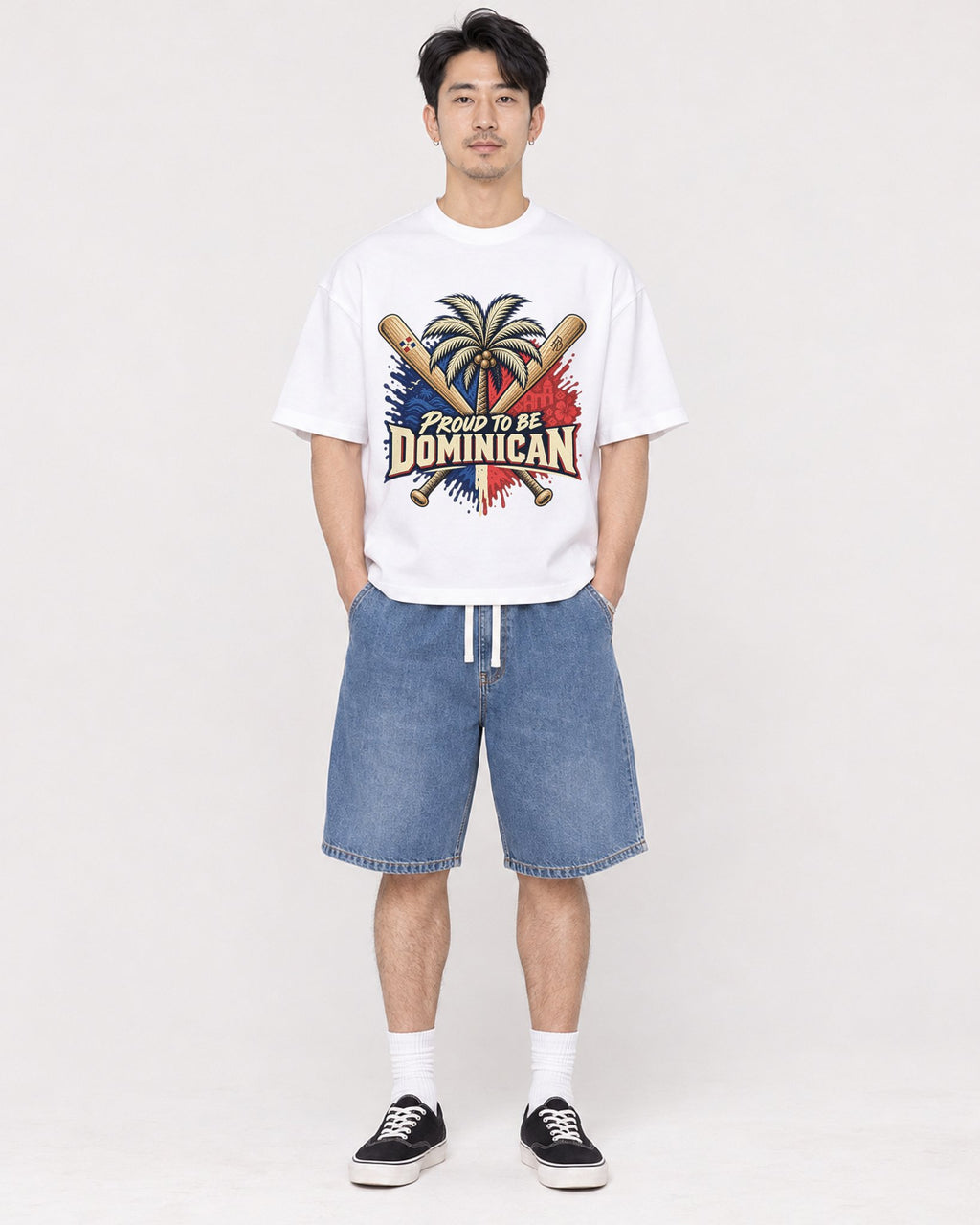 Mockup Boxy Heavyweight Tee White male full-body 13