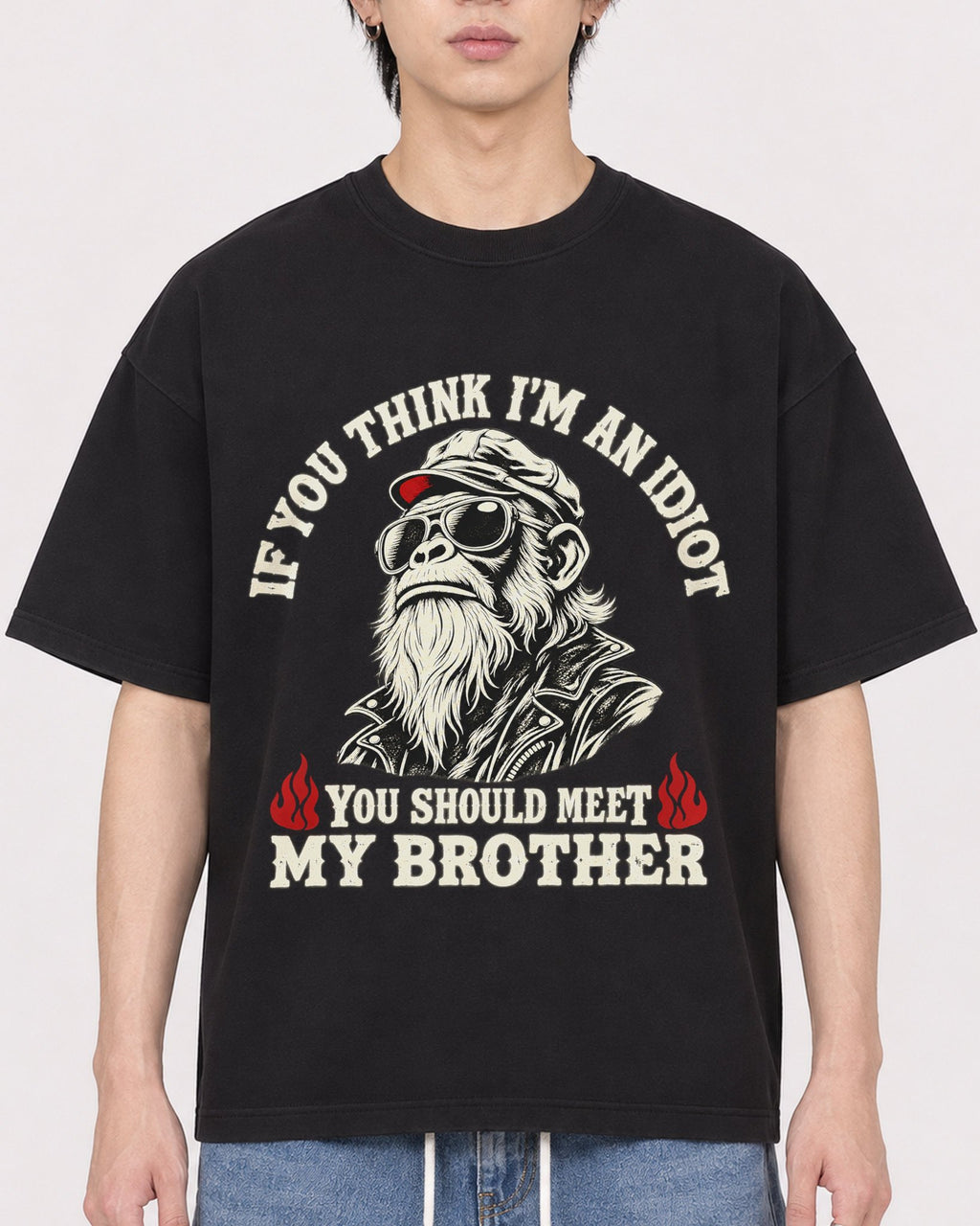 Mockup Boxy Heavyweight Tee Black male close-up 11