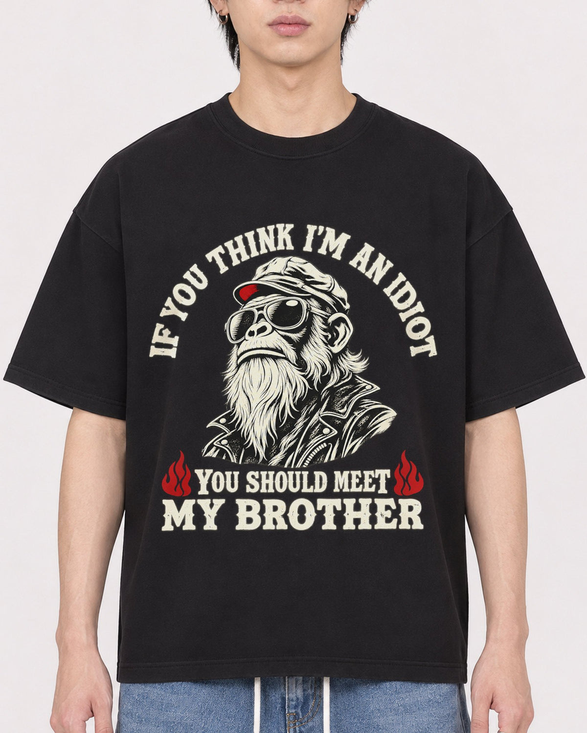 Mockup Boxy Heavyweight Tee Black male close-up 11