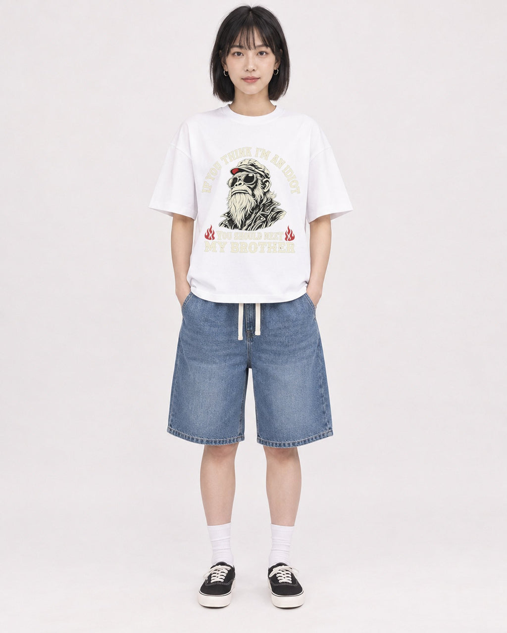 Mockup Boxy Heavyweight Tee White female full-body 11