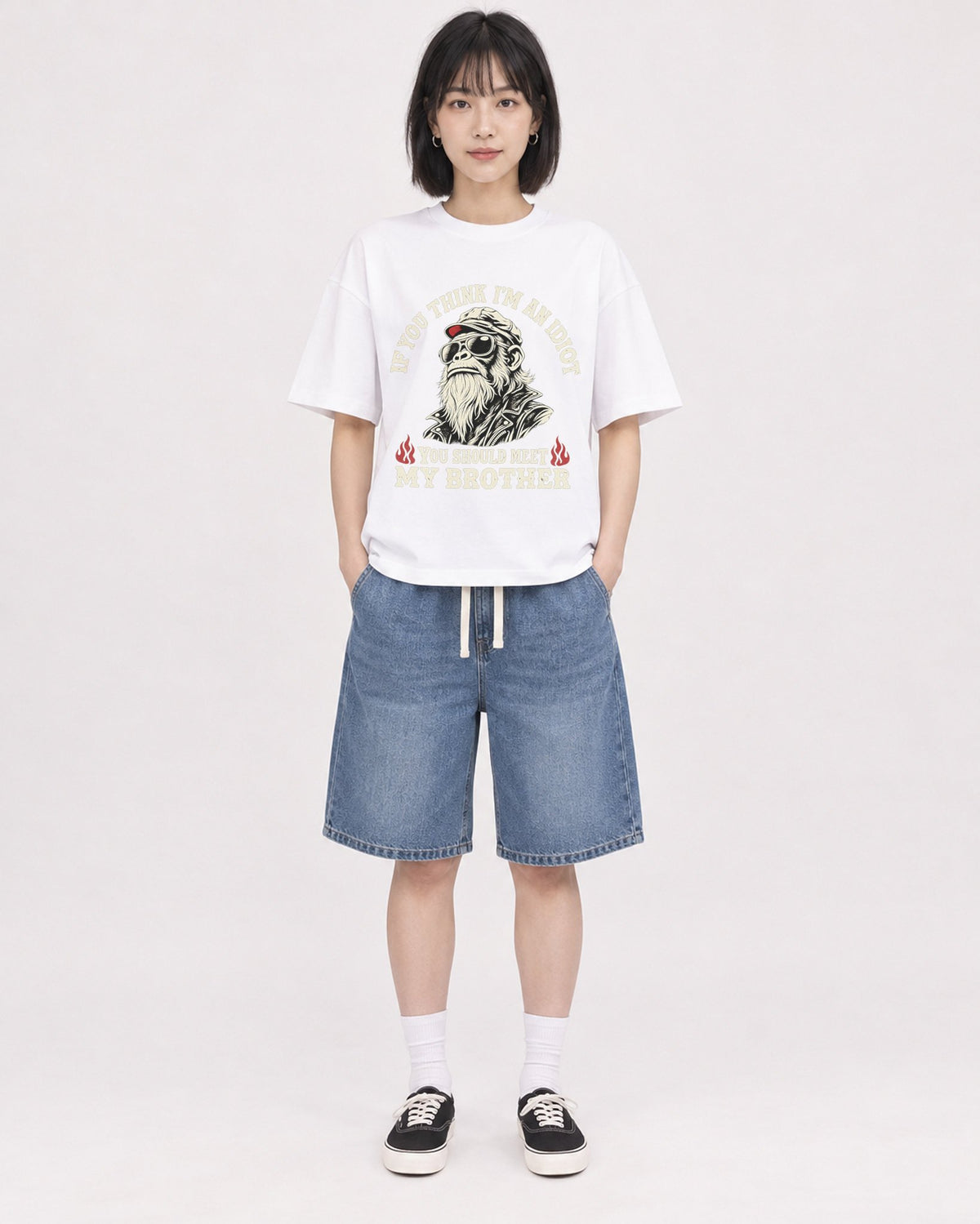 Mockup Boxy Heavyweight Tee White female full-body 11